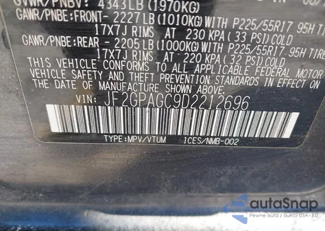 2013 Subaru Xv Crosstrek 2.0I Limited из США, поврежденный, VIN JF2GPAGC9D2212696